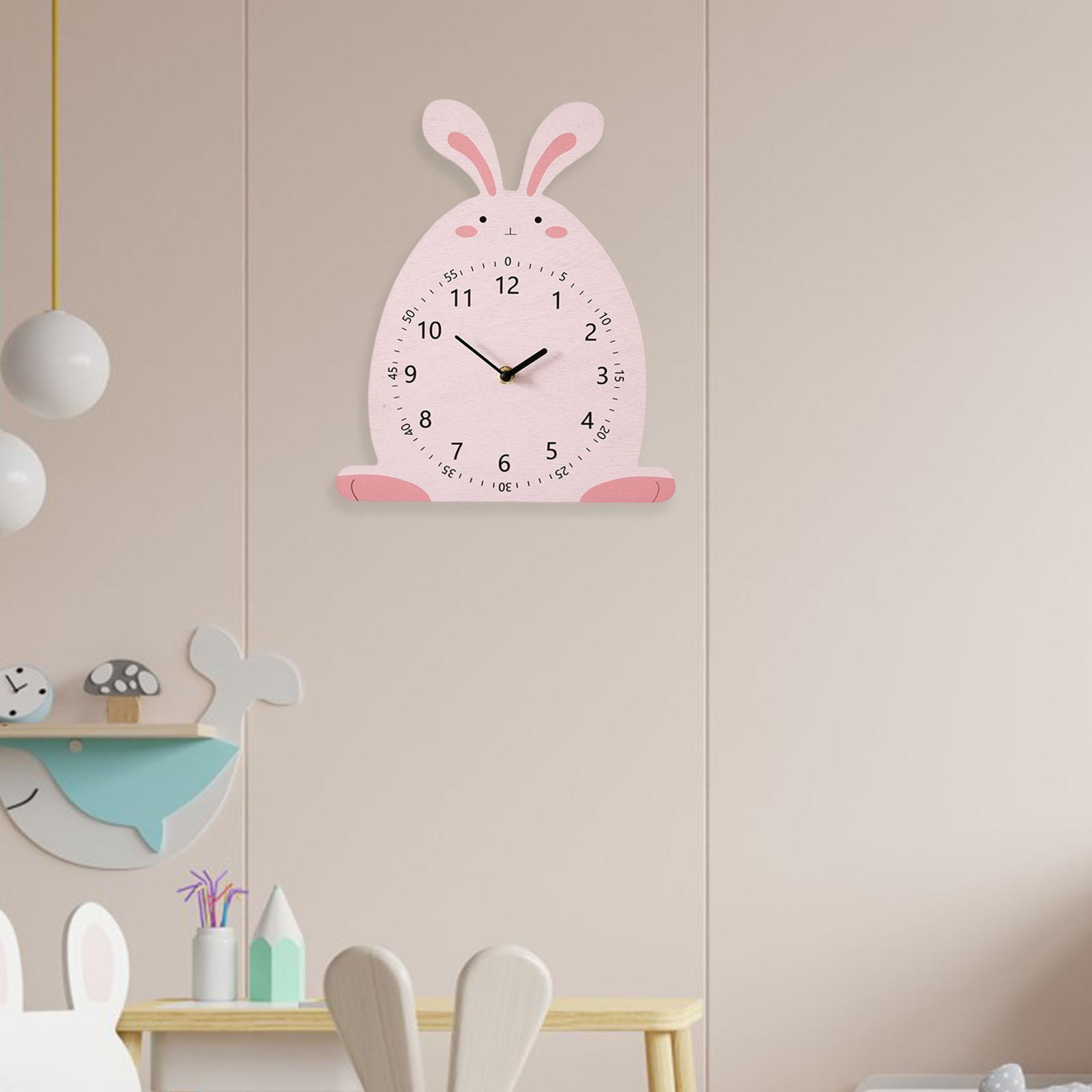Cartoon Animal Wooden Wall Clock for Kids Room Playroom Decoration