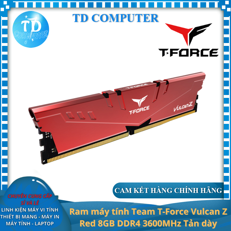 Hình ảnh Ram máy tính Team T-Force Vulcan Z Red 8GB DDR4 3600MHz Tản dày - Hàng chính hãng Viễn Sơn phân phối