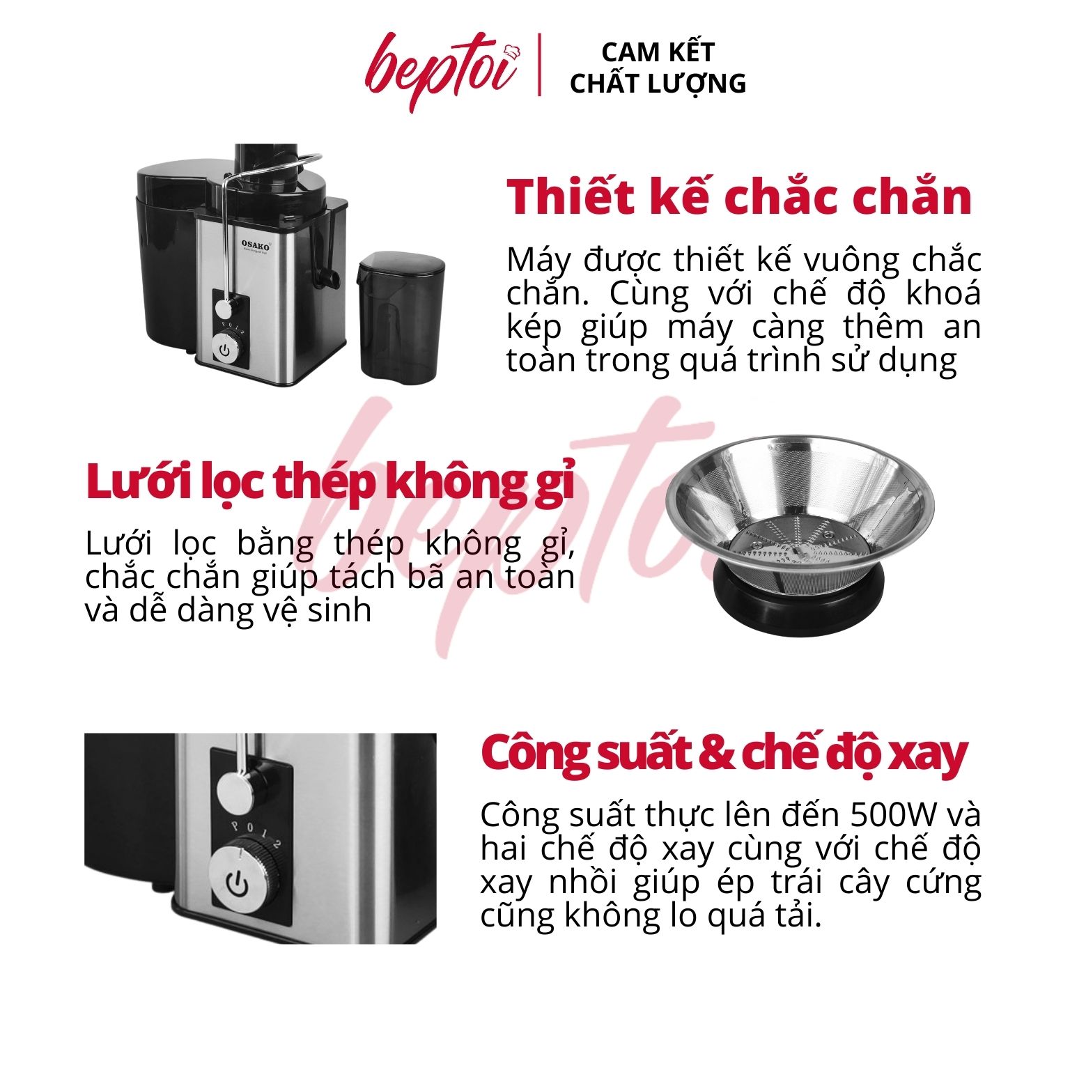 Máy ép trái cây Osako, máy ép nhanh hoa quả EP606 công suất 500W Hàng chính hãng