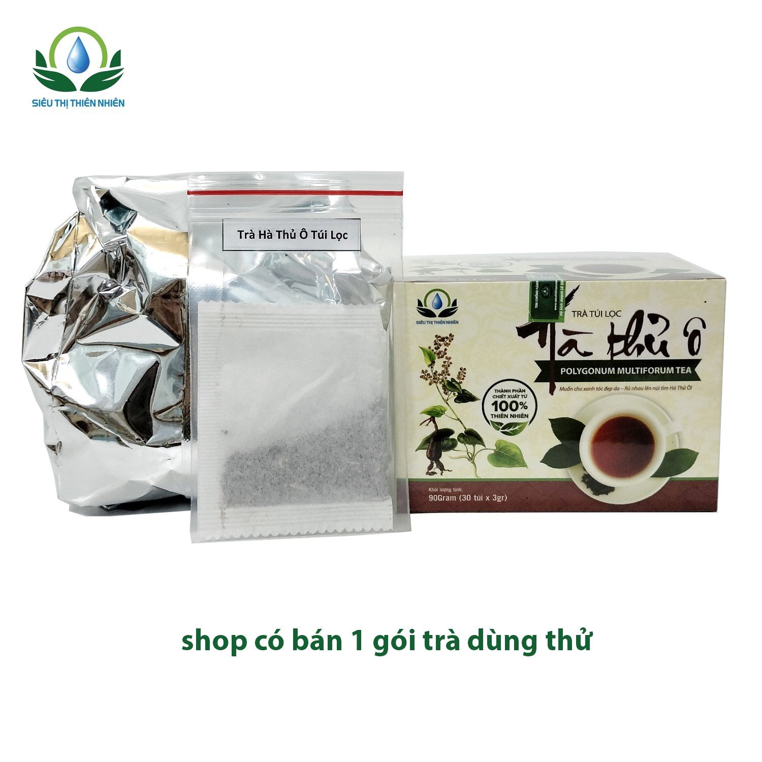 Trà Hà Thủ Ô hộp 30 Túi Lọc x 3Gram giúp bồi bổ thận, kích thích mọc tóc, tóc đen mượt của Siêu Thị Thiên Nhiên