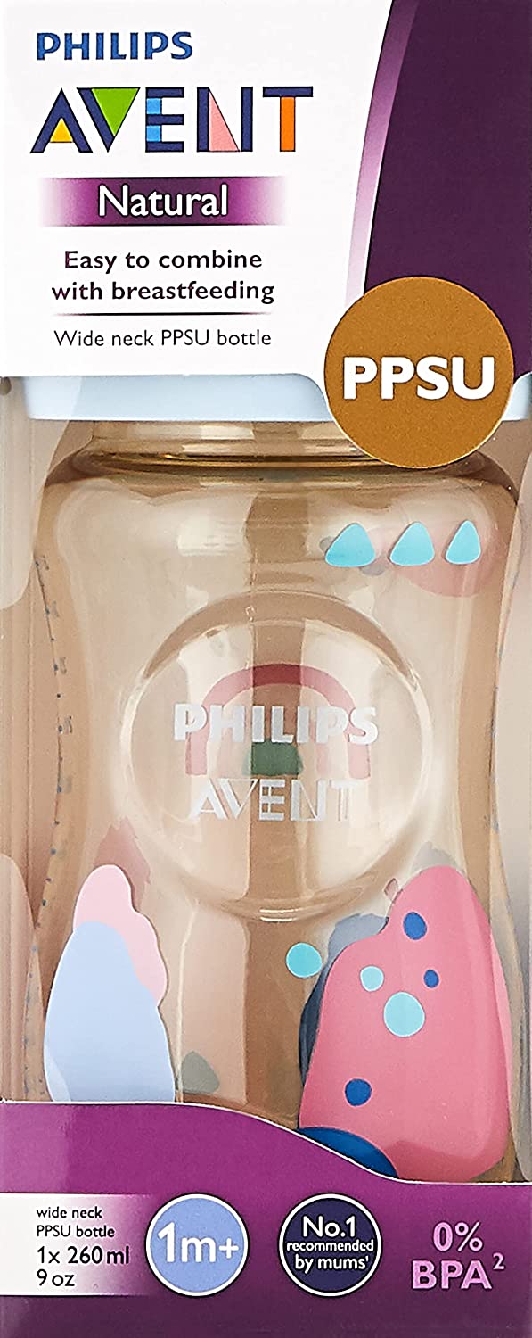 Philips Avent Bình sữa PPSU thiết kế tự nhiên 260ml cho trẻ từ 1 tháng tuổi SCF582/10