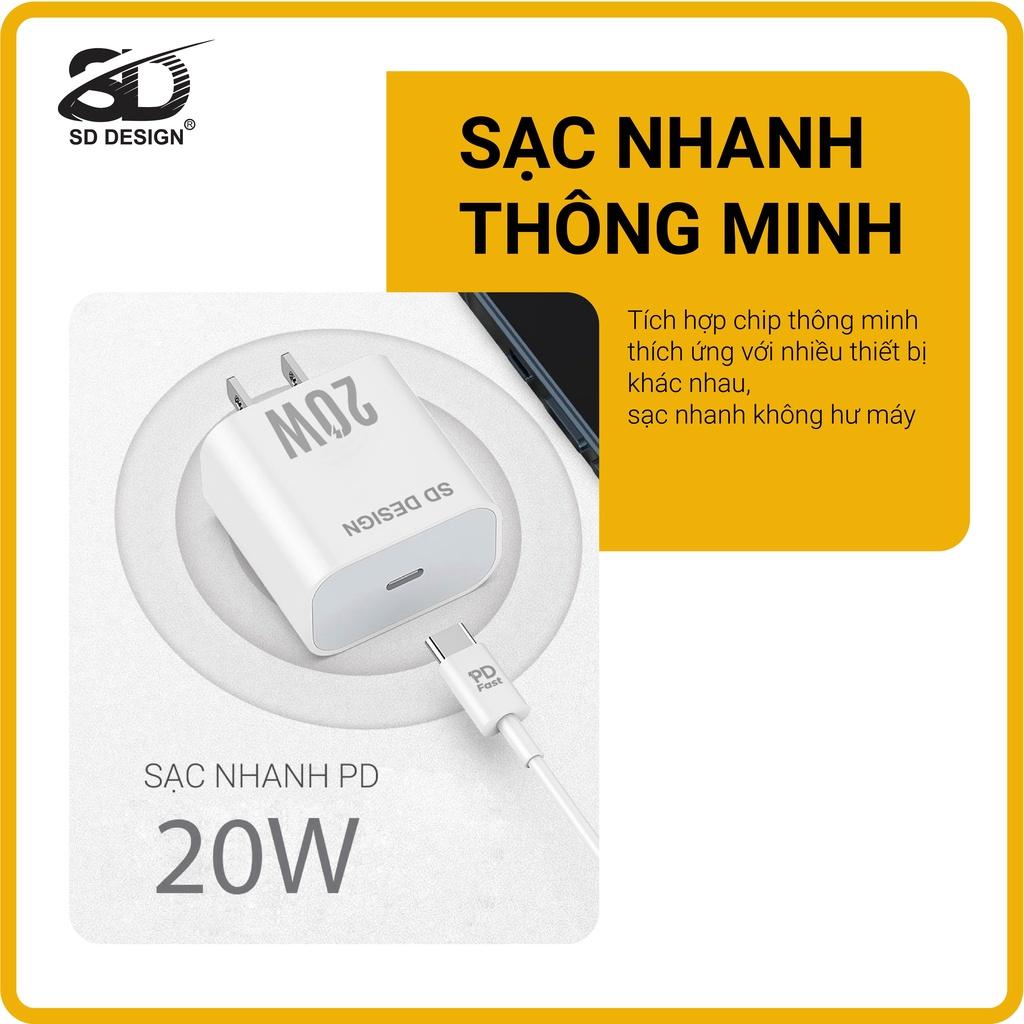 Củ Sạc Nhanh PD 20W SD DESIGN HG 06 sạc nhanh an toàn cho điện thoại Bảo Hành 1 đổi 1