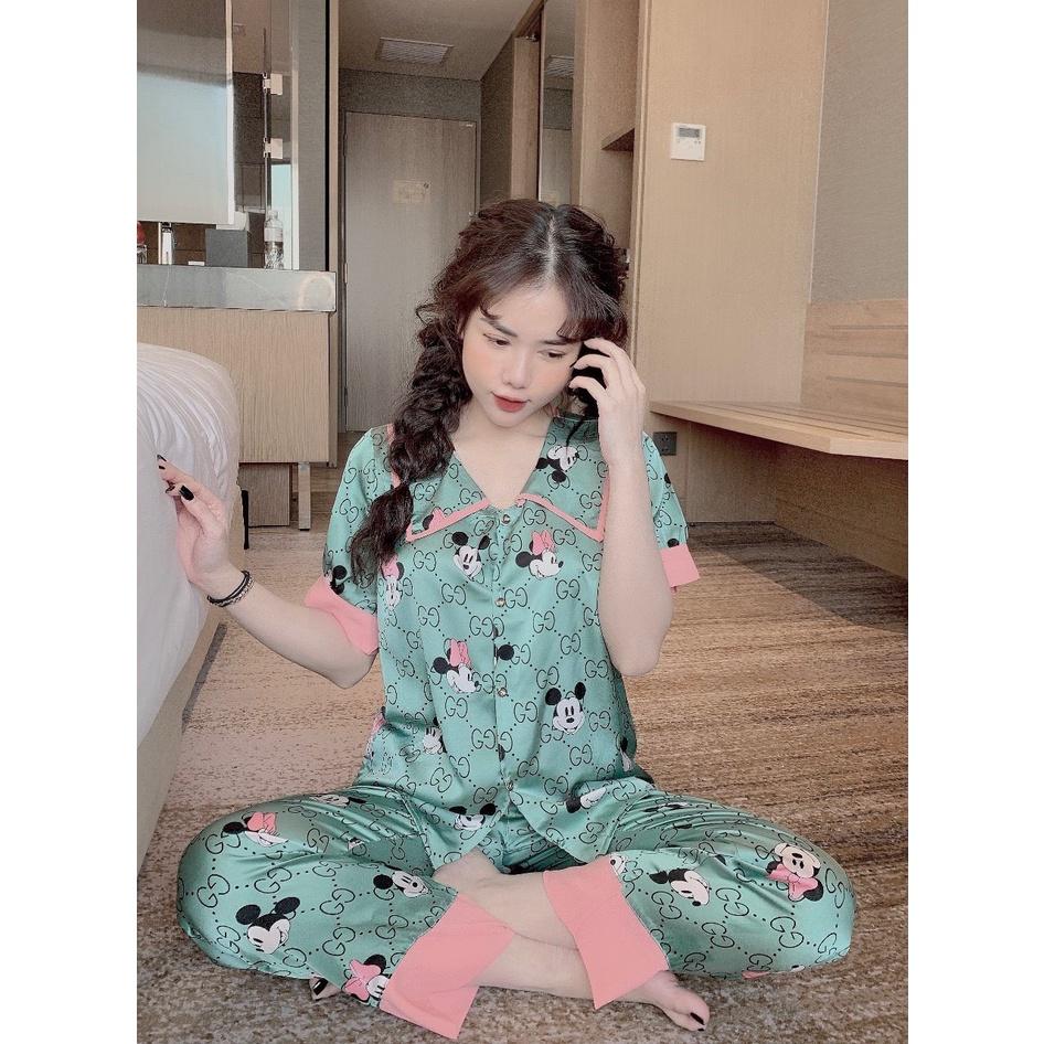 Đồ Bộ Ngủ Nguyên Set Pijama Cổ Thường Quần Dài Tay Ngắn Lụa Mango Thiết Kế Cao Cấp Không Xù Mẫu Hot 2021