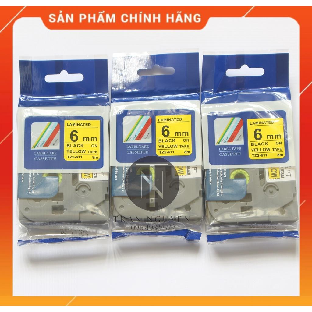 Nhãn In đa lớp Tz2 -611- Đen nền vàng 6mm x 8m - Hàng nhập khẩu