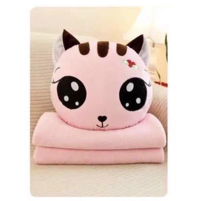 Bộ chăn gối văn phòng hình hình mèo siêu ngộ nghĩnh hồng
