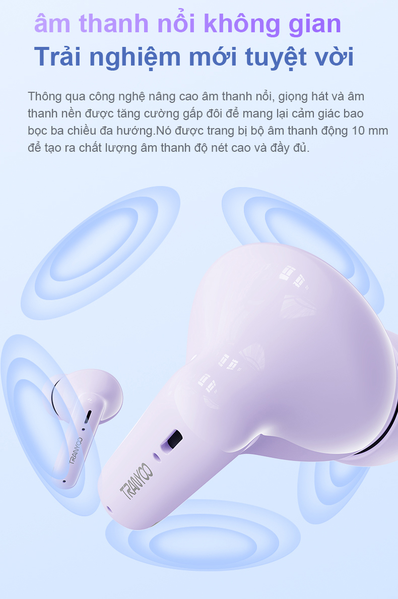 Tai nghe Bluetooth 5.3 TRANYOO T-M26, khử tiếng ồn thông minh, thiết kế đẹp, sang trọng, pin trâu - Hàng chính hãng