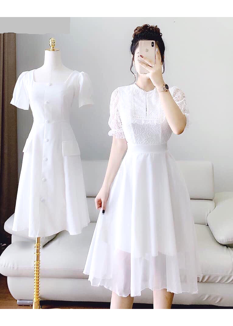 VÁY VOAN NỮ TRẮNG CAO CẤP PHỐI REN SÀNH ĐIỆU- HOTTREND