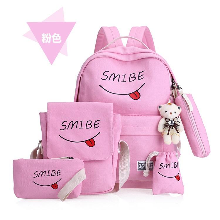 Bộ 5 Ba Lô Túi Xách Smile Cao Cấp, Balo Học Sinh, Balo Thời Trang Nữ, Balo sinh viên hàn quốc