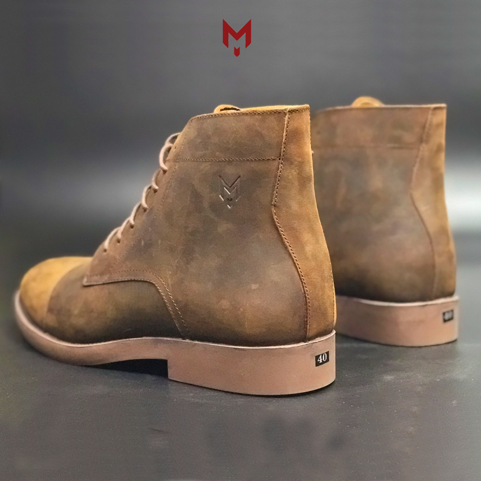 Giày cao cổ nam da bò sáp ngựa điên cao cấp bụi bặm Captain Boots Mad Brown