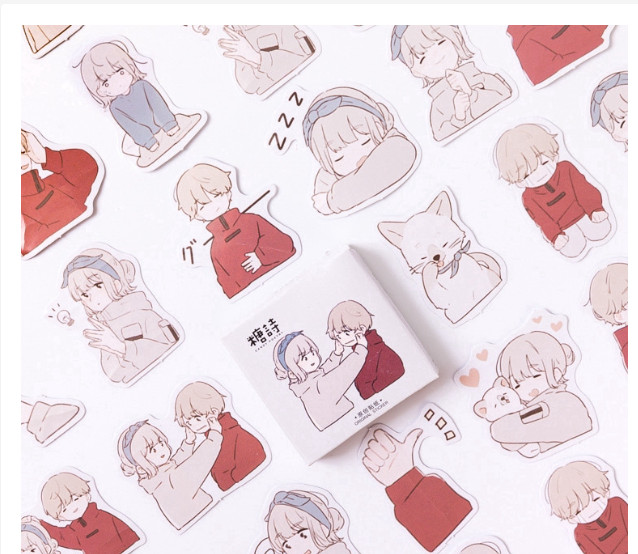 Hộp 45 Hình Dán Sticker Nhân Vật Chibi Đáng Yêu Dùng Để Trang Trí