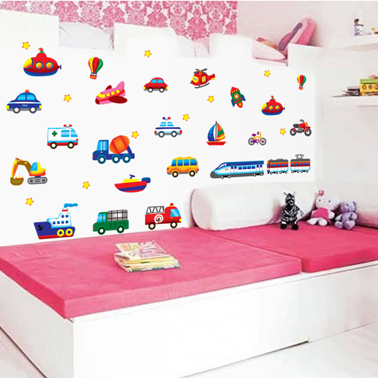 Decal trang trí phòng bé trai các loại xe, tàu, thuyền, khinh khí cầu