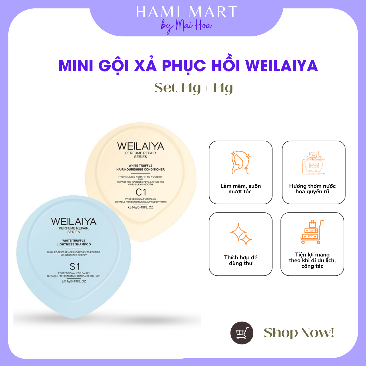 Bộ Dầu Gội Phục Hồi Đa Tầng Nấm Truffle Weilaiya - Set mini dùng thử 14g + 14g