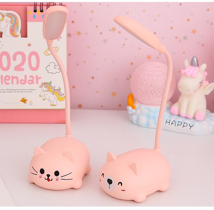 Đèn led để bàn sạc usb hình thú dễ thương - Mèo - Xanh mint