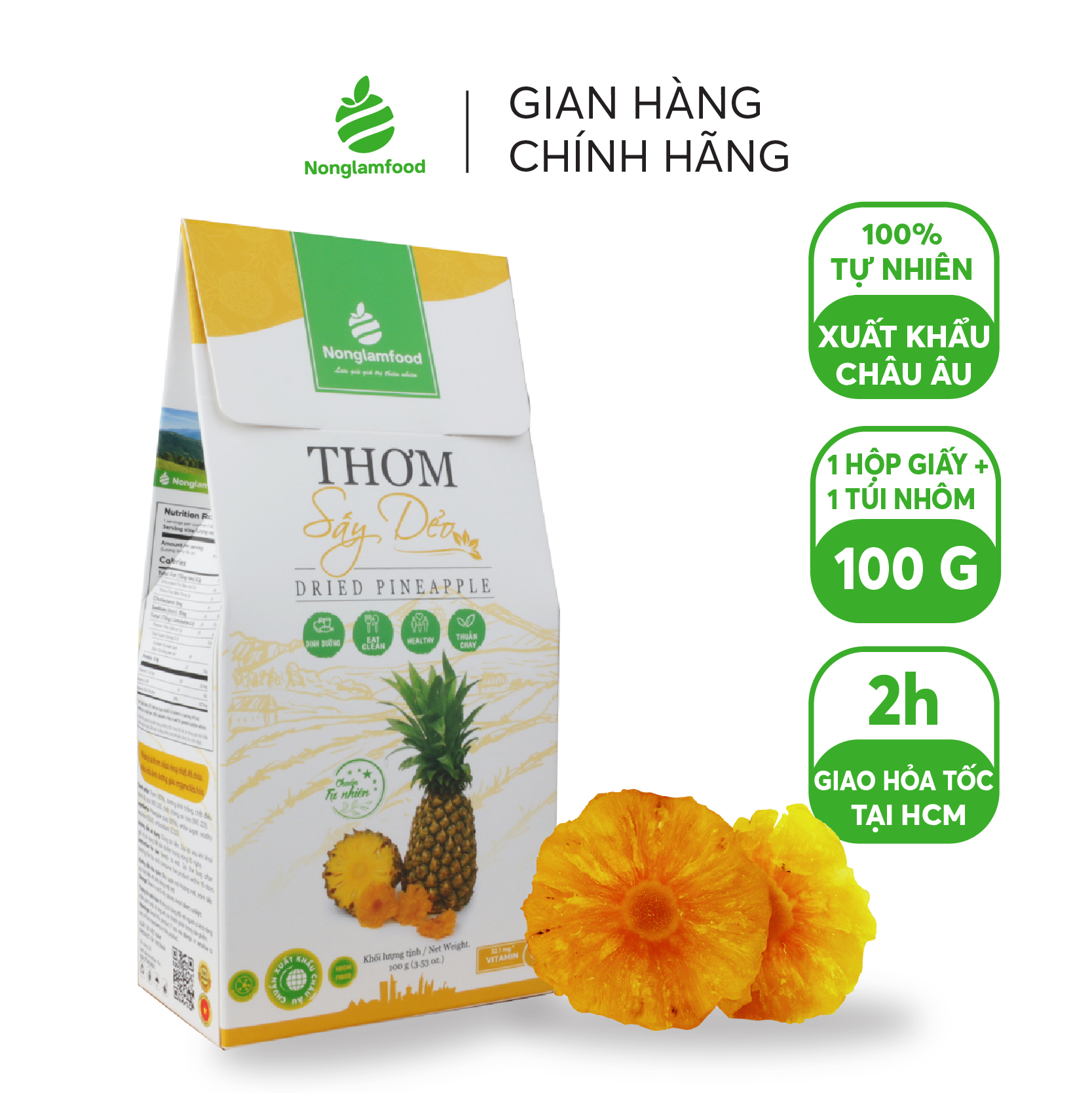 Combo 10 hộp Thơm sấy dẻo ít đường thượng hạng Nonglamfood hộp100g | Ăn vặt tốt cho sức khỏe | Healthy Snack