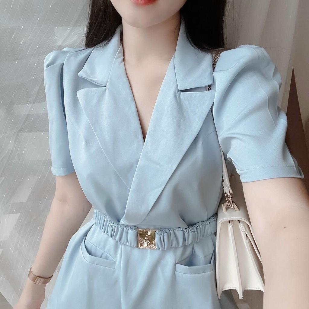 Set vest blazer kèm chân váy thiết kế thanh lịch, đủ size màu xanh dương kèm dây nịch thời trang SANMAY
