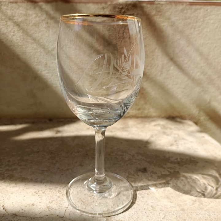 Bộ 6 Ly Thủy Tinh Vang Trắng Classic White Wine Viền Vàng Mài Hoa Cao Cấp