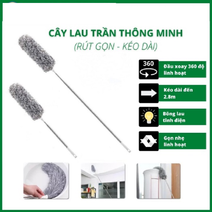 Chổi Quét Màng Nhện,Phất Trần Có Cán inox Điều Chỉnh Độ Dài Tiện Lợi