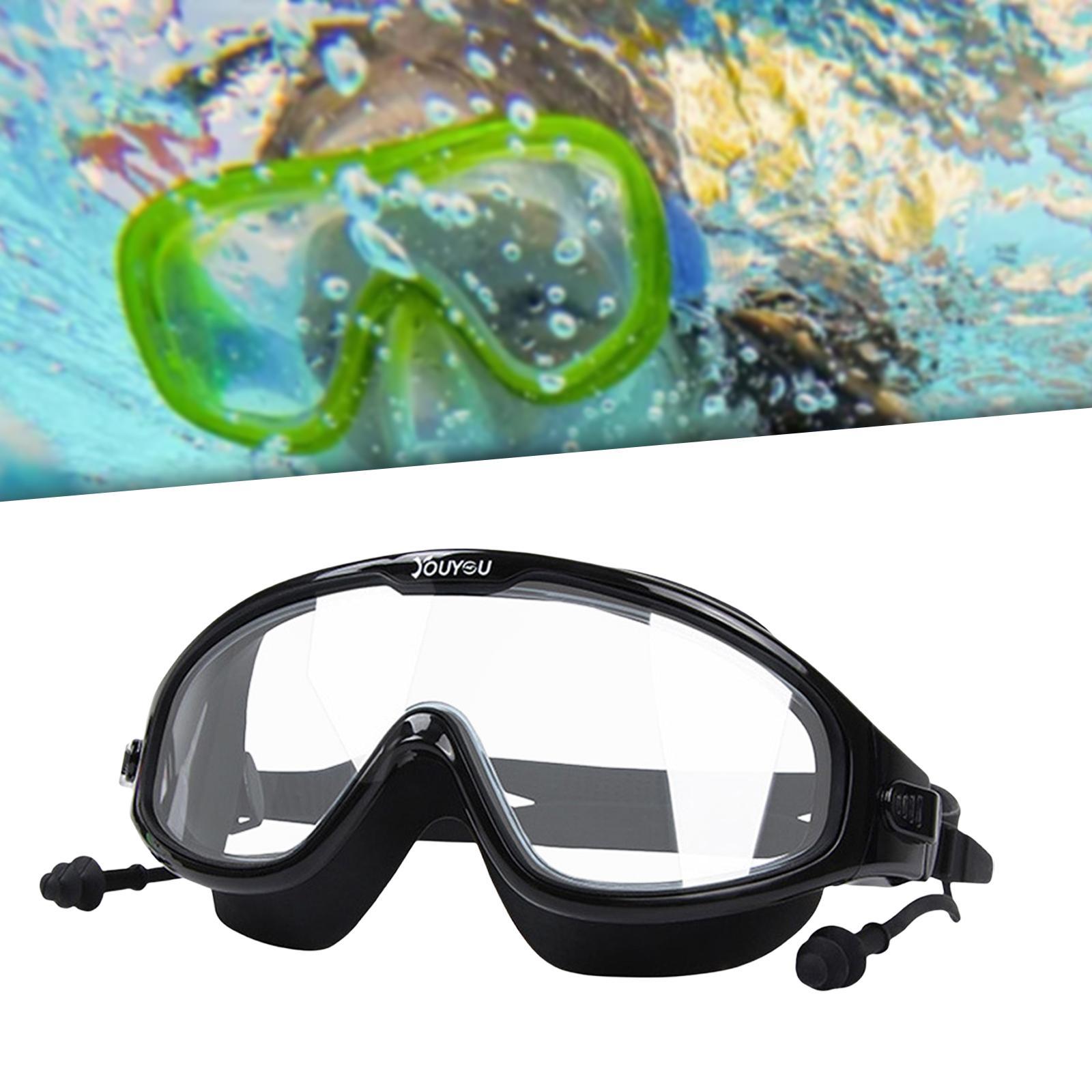 Swimming Goggles for Men Women Adjustable Comfortable Wide View Swim Glasses Large Frame Swim Goggles with Earplugs Waterproof No Leaking