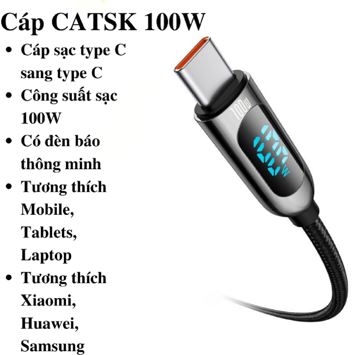 Cáp sạc nhanh Baseus C to C 100W màn led, Cáp sạc nhanh 100W Baseus Display Fast Charging Data Cable Type C to C 100W (20V/5A) - Hàng chính hãng