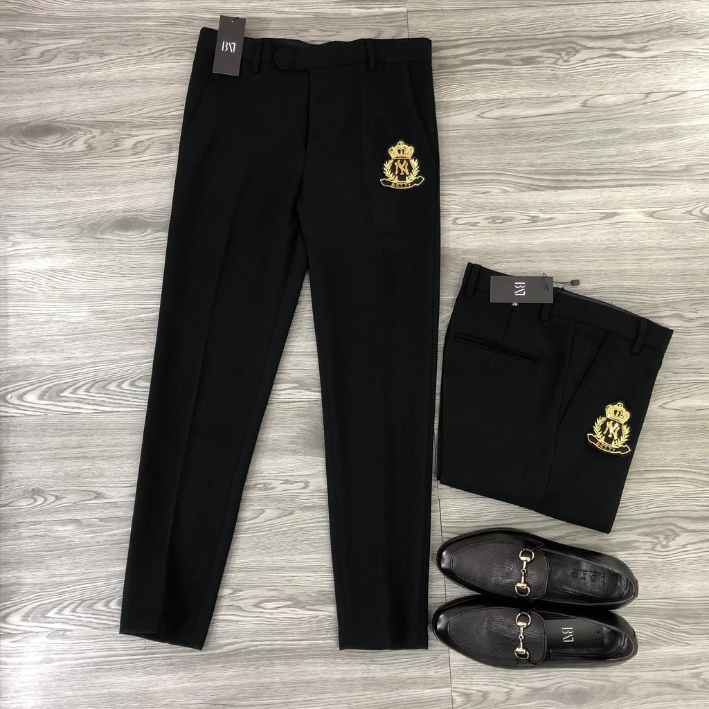 Quần Tây Đen Nam Mác Họa Tiết Thêu Kimsa ,Quần Âu Dáng Hàn Phom body Dáng Ôm, Ống Côn Vải Chống Nhăn,Không Bai Màu