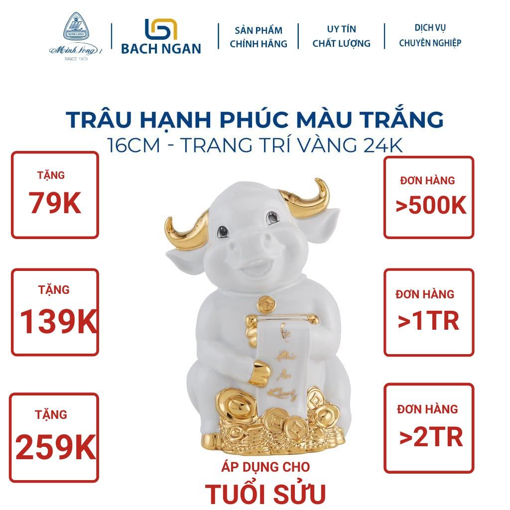 Tượng Trâu Phong Thủy Sứ Minh Long Hạnh Phúc 16cm nhiều màu dùng trang trí nhà cửa, nội thất, ô tô