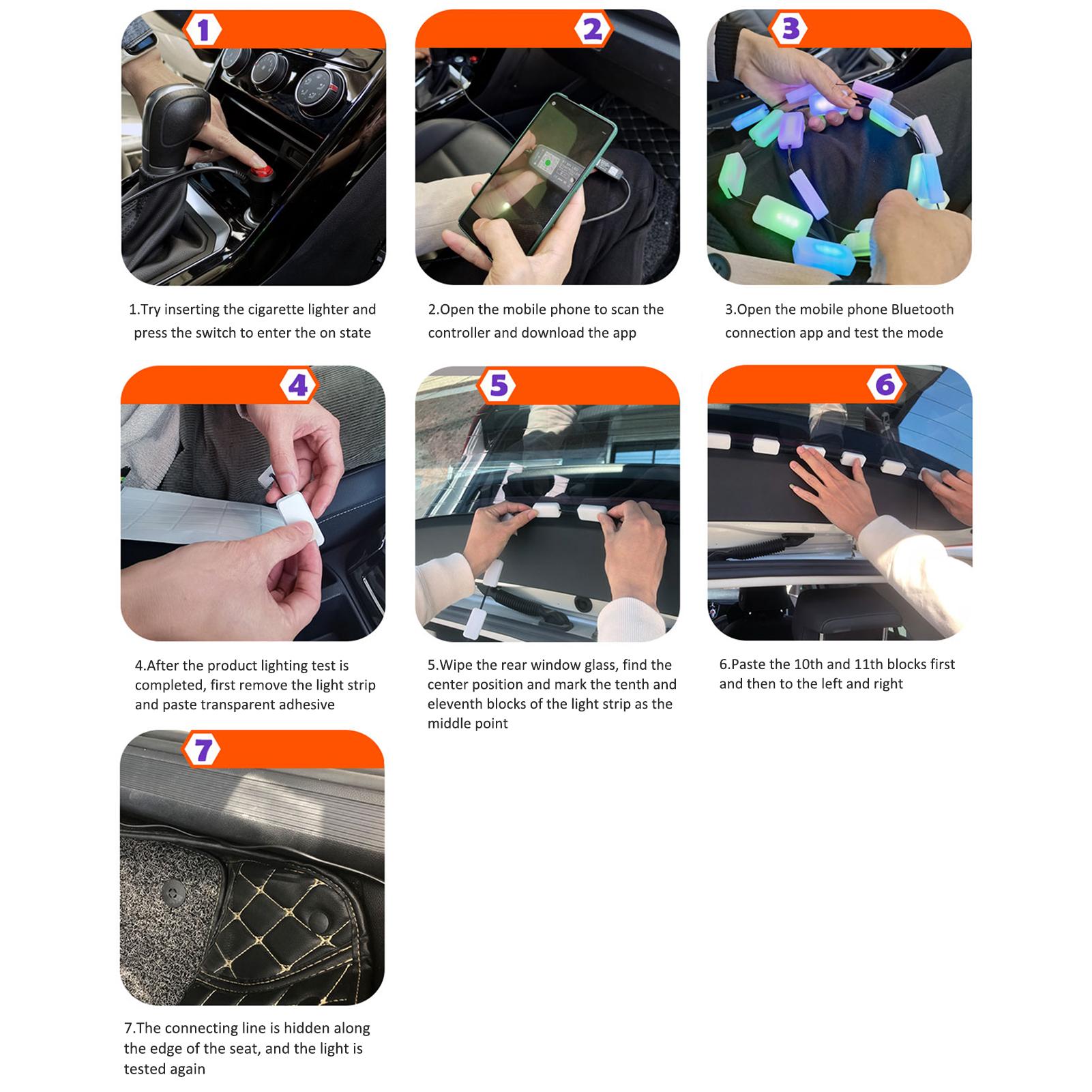 Interior Car Led Lights APP Control with Remote Music Sync Color Change RGB Rear window Car Lighting with Car Charger