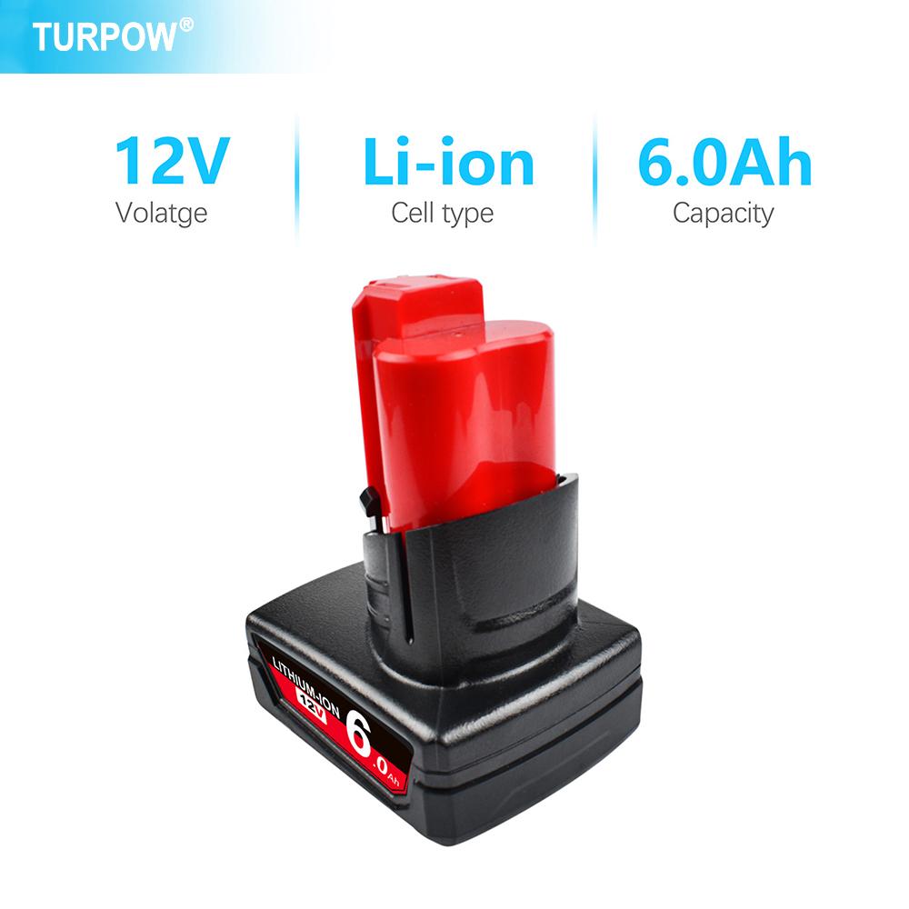 Pin Sạc Turpow 12V 6000mAh cho Dụng cụ không dây Milwaukee 12 XC 48-11-2402 48-11-2411 Pin 48-11-2401 MIL-12A-L Màu sắc: 1 chiếc 3000mAh