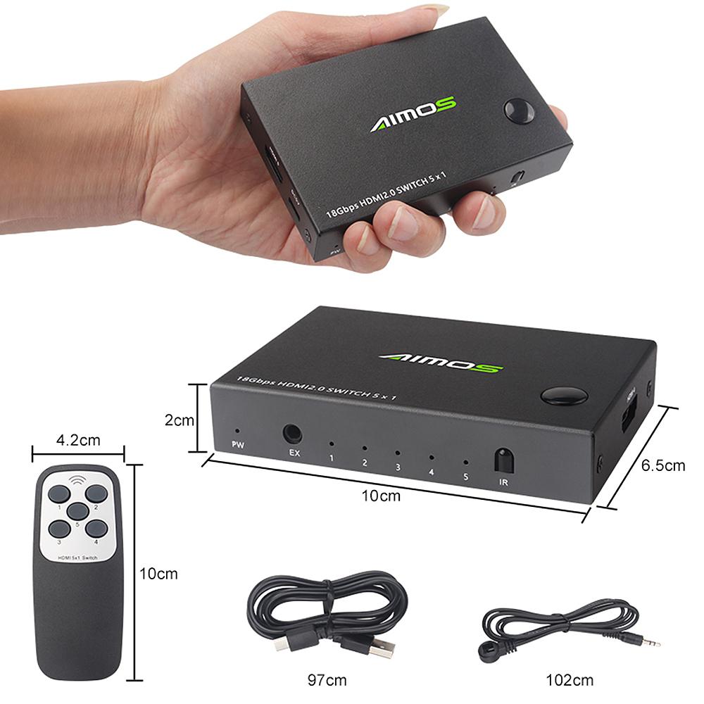 Bộ chuyển đổi HDMI AIMOS 5 trong 1 phân giải 4K @ 60Hz dành cho Bảng điều khiển trò chơi / Máy tính xách tay / DVD