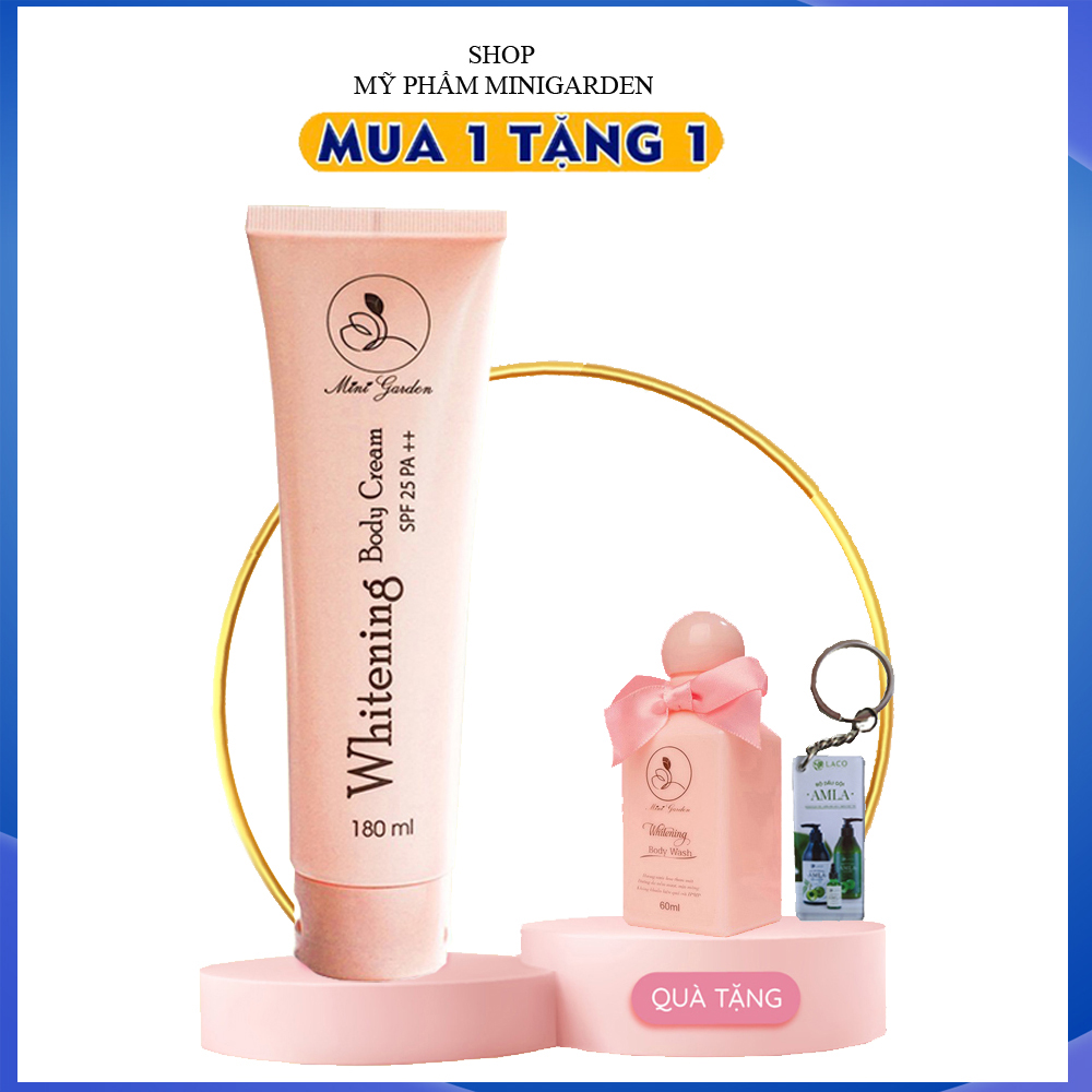 [ TẶNG SỮA TẮM 60ML] Kem body dưỡng trắng da toàn thân men bia MiniGarden Whitening Body Cream SPF 25 PA ++ 180ml thấm nhanh, không bết dính