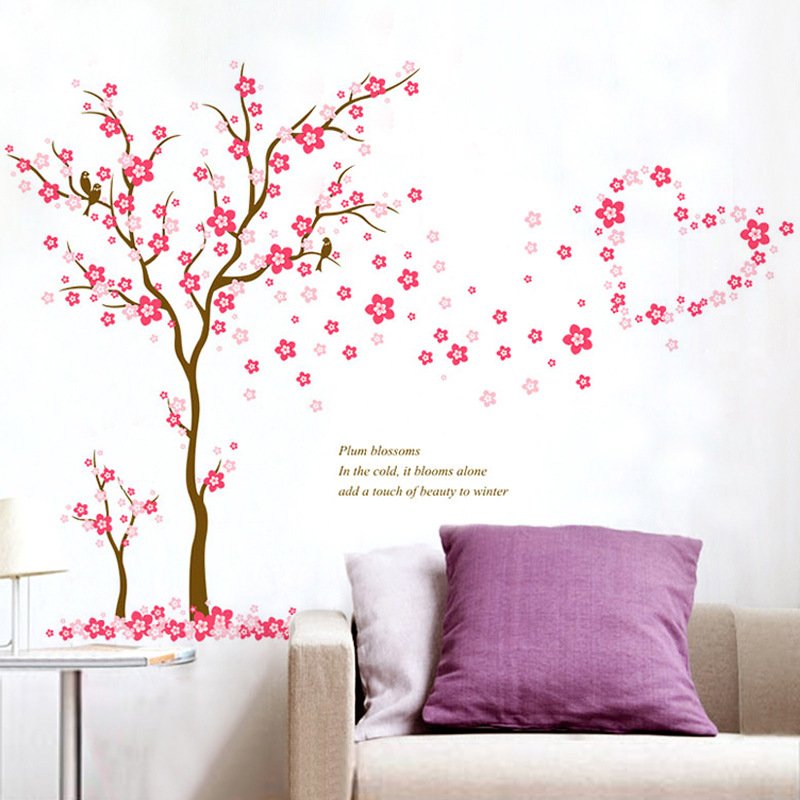 Decal dán tường cây đào hồng dễ thương sang trọng