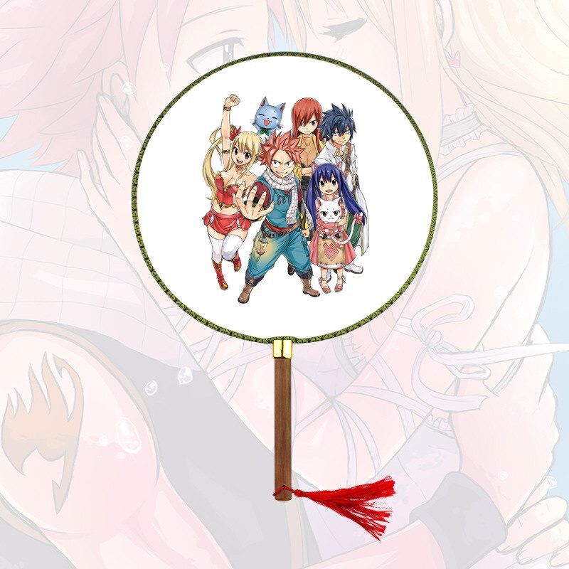 Qụat tròn cầm tay Fairy Tail phong cách cổ trang . cosplay cán gỗ dây tuyến đường kính 24cm