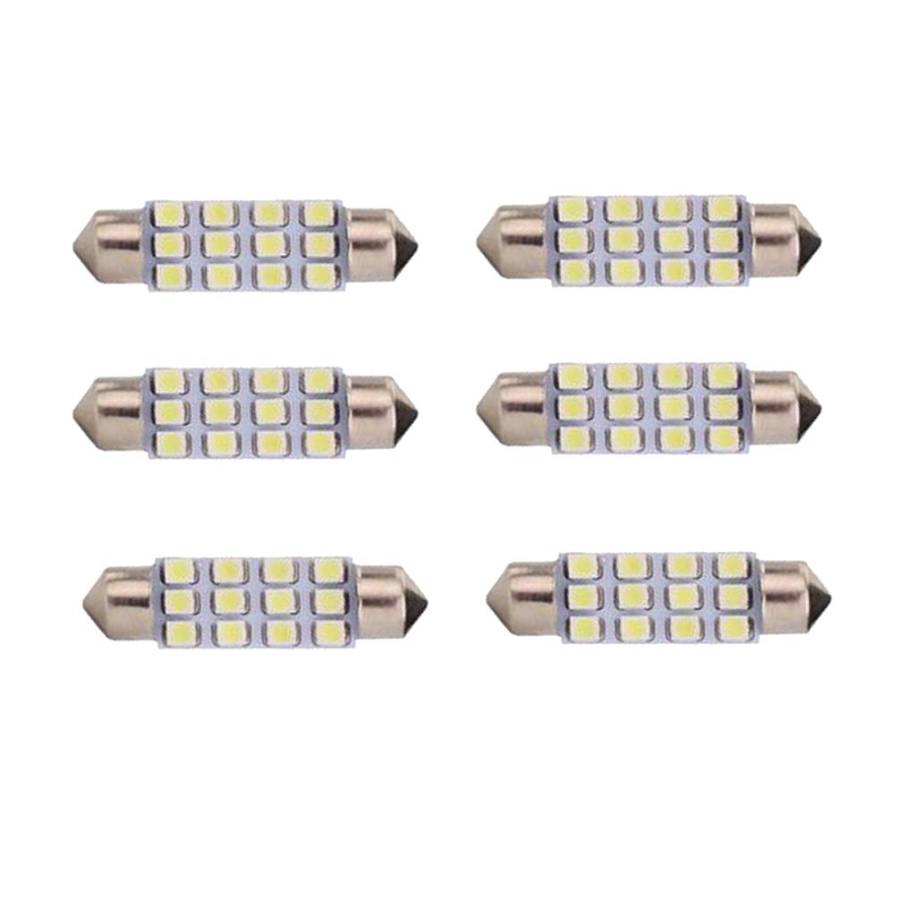 6 Pieces 6000K White 42MM 12SMD 3528 Festoon Car LED Dome Map Interior Bulbs