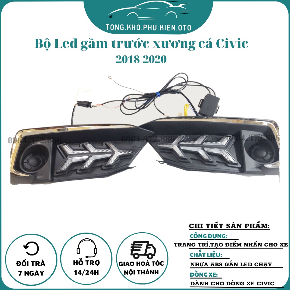 Độ đèn Led gầm xương cá phía trước HONDA CIVIC 2018 - 2020