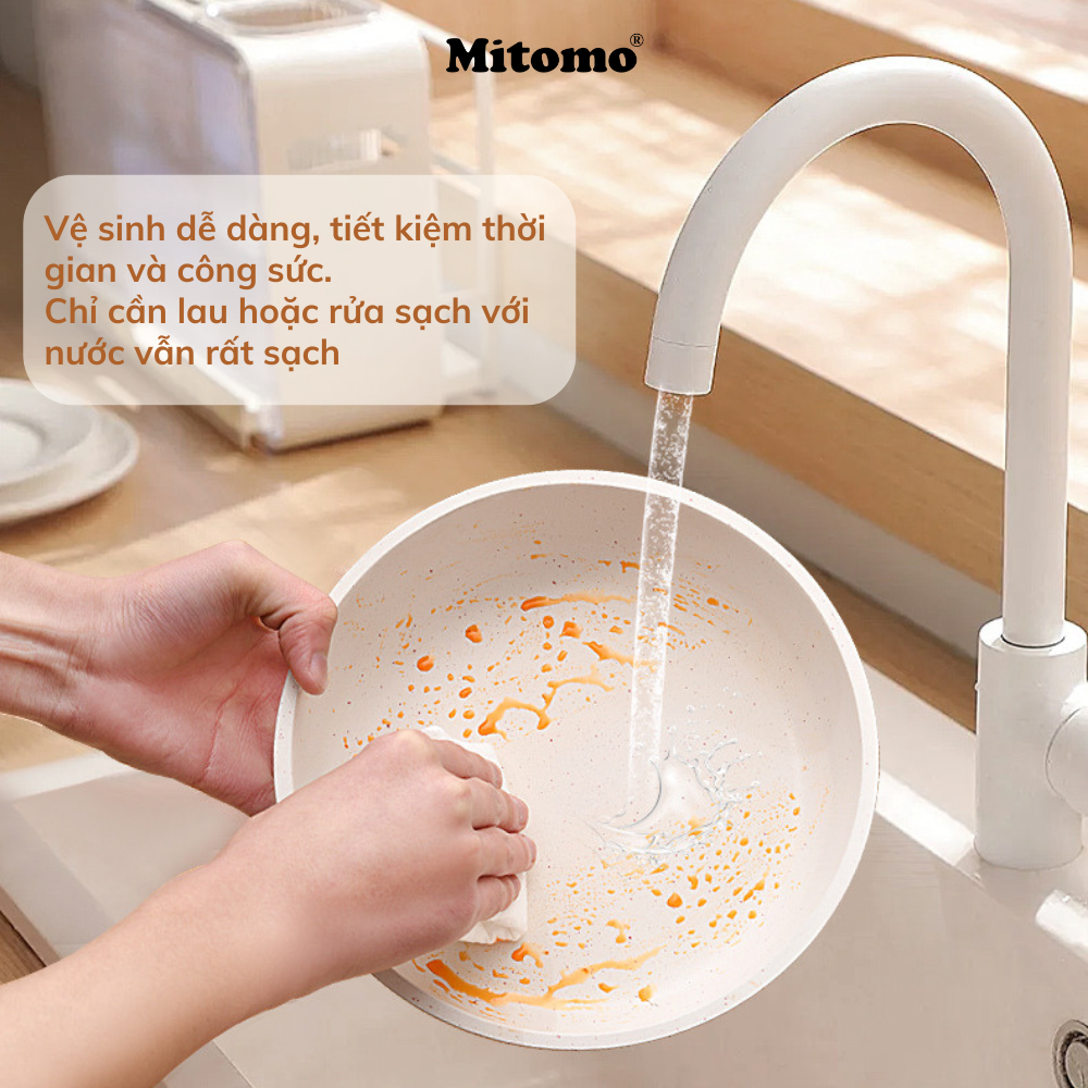 Bộ nồi chảo đá gốm Mitomo chống dính cao cấp 5 món có tay cầm tháo rời, dùng cho mọi loại bếp - Hàng chính hãng