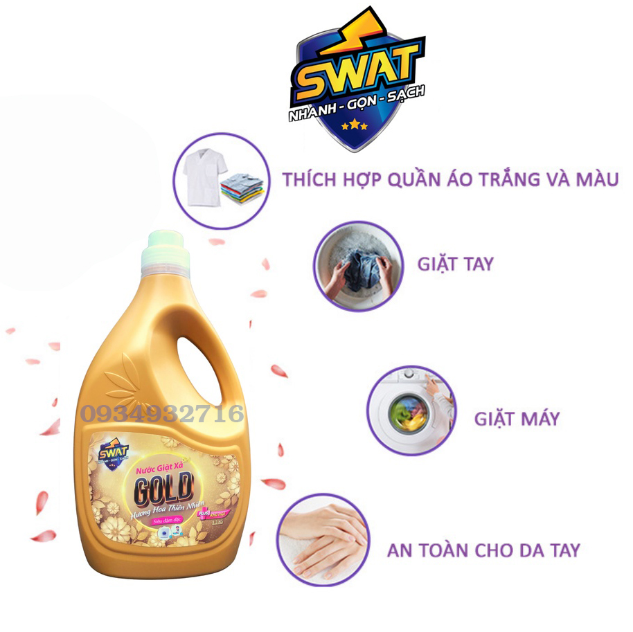 Nước Giặt Xả Swat GOLD Matic 5 trong 1 chai 3,3kg - Thế Hệ Mới, Hương Coco Mademoiselle sang trọng