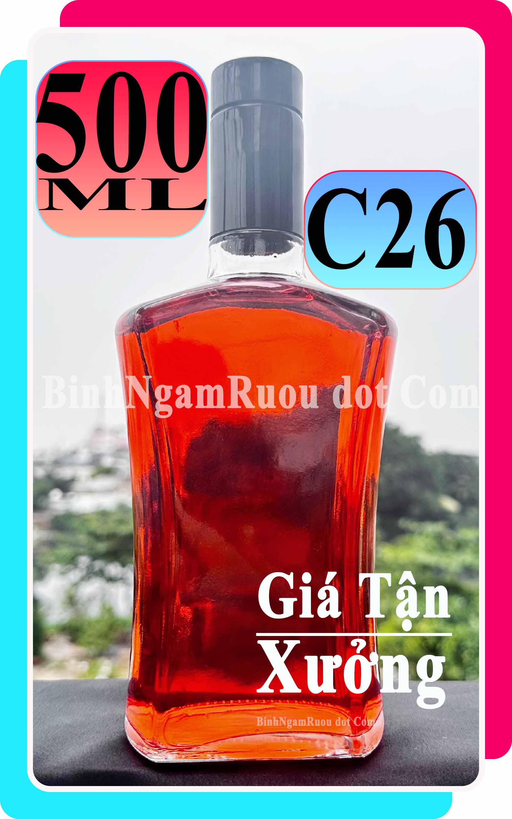 Chai Đựng Rượu - 500ml - Nắp Kín Thủy Tinh Trong - Tặng Biếu Sang Trọng