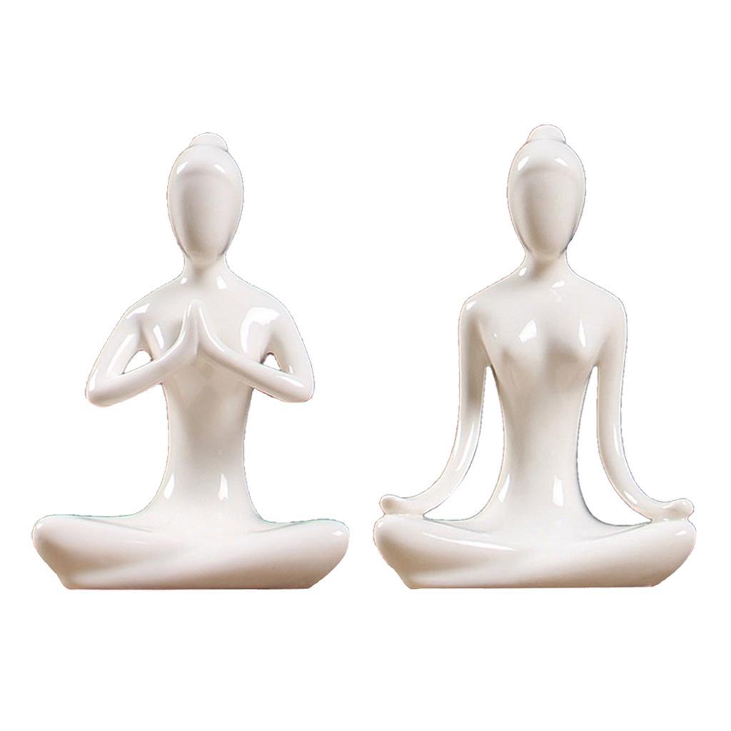 2x Ceramic Yoga Figure Ornament Statue Sculpture  Desk