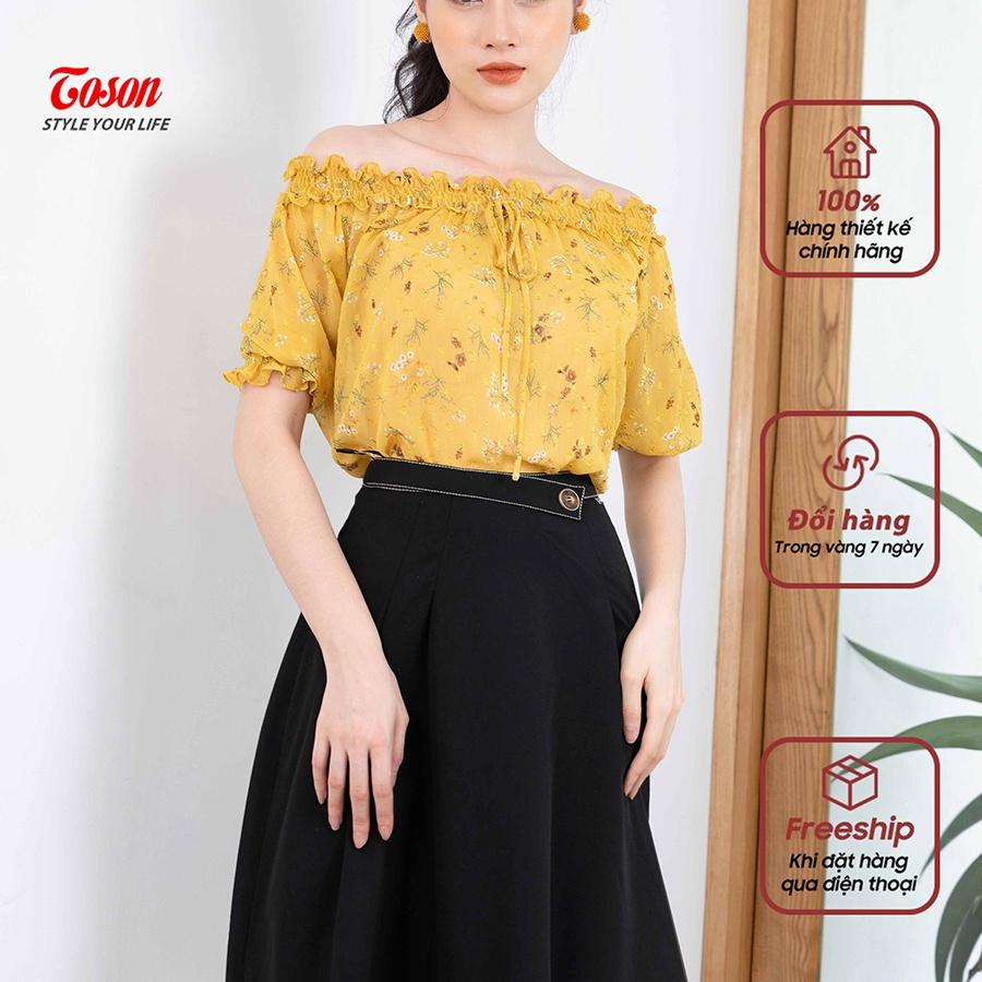 Chân váy đen , be xòe xếp ly, cạp phối đai trần chỉ đính cúc -34044 - TOSON