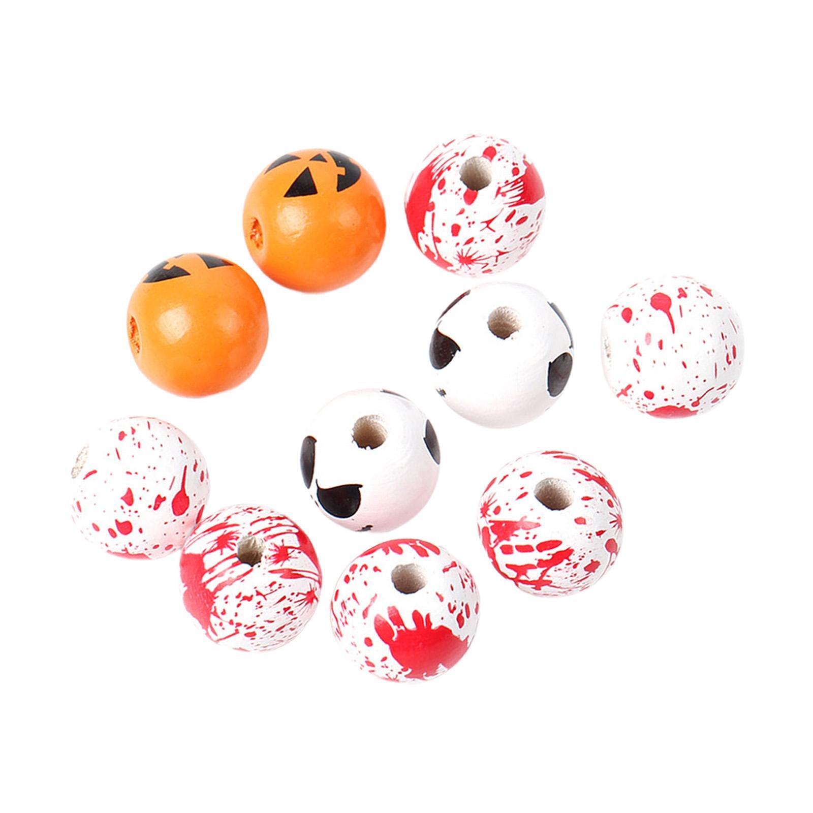 10x Halloween Wooden Beads DIY Crafts Round Loose Spacer Beads with Holes