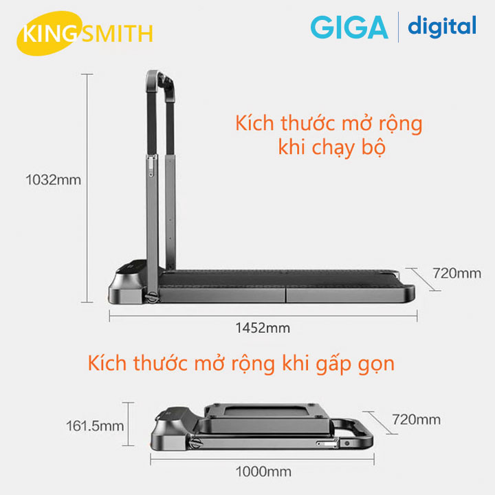 Máy chạy bộ gấp gọn KingSmith R2 - Động cơ không chổi than vận hàng yên tĩnh - Hàng Chính Hãng