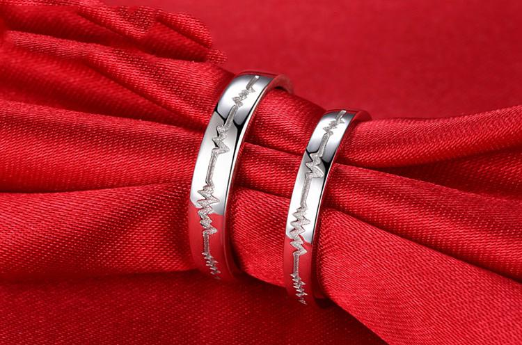 Nhẫn cặp bạc khắc hình nhịp đập - Trang sức bạc Panmila