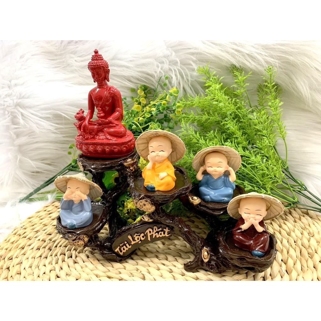 Full Set Tượng Phật Thích Ca + Đế Tượng Tài Lộc Phát + Chú Tiểu Nón Lá