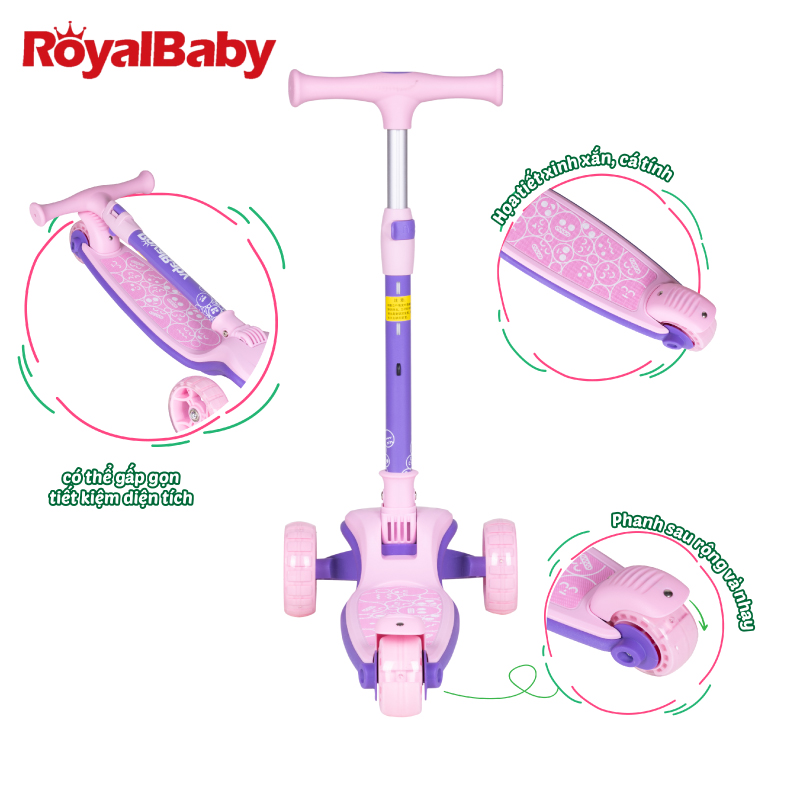 Xe SCOOTER 3 Bánh Royal Baby 091P – Hồng 091P