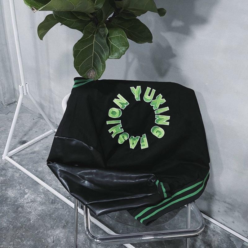 Áo khoác bomber kaki phối tay da chữ F