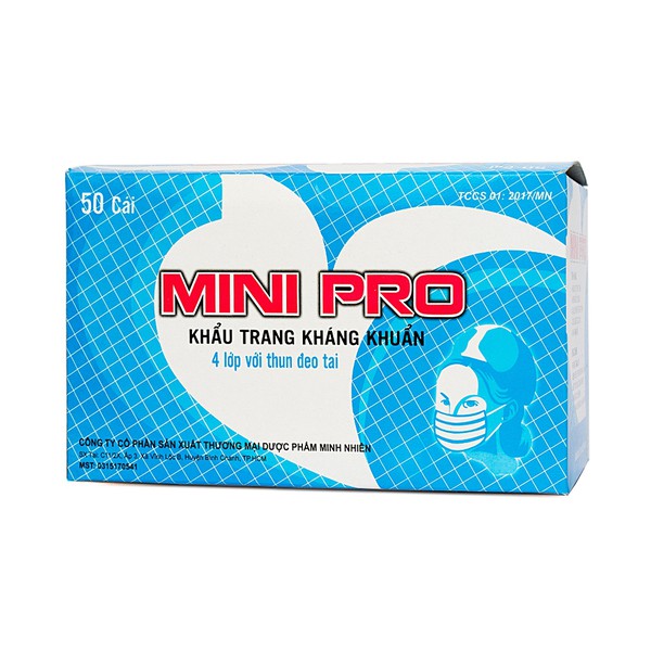 Khẩu Trang Kháng Khuẩn Mini Pro Xanh 4 Lớp 50 Cái - Hàng Chính Hacng