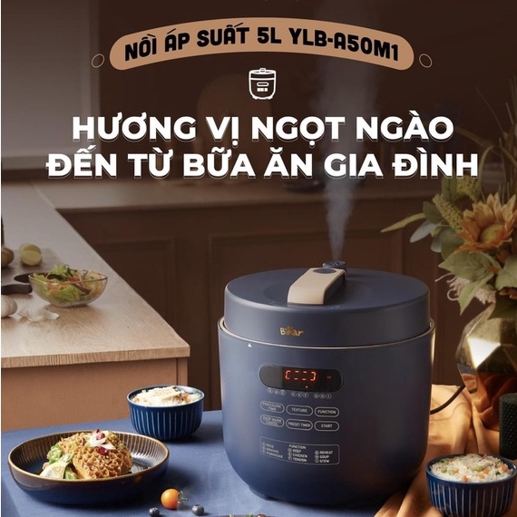 Nồi áp suất điện đa năng 5L Bear A50M1,9 chức năng,Áp suất 70 KPA ,Công suất lớn tới 900W,Dung tích 5L ,4 lớp,chống dính