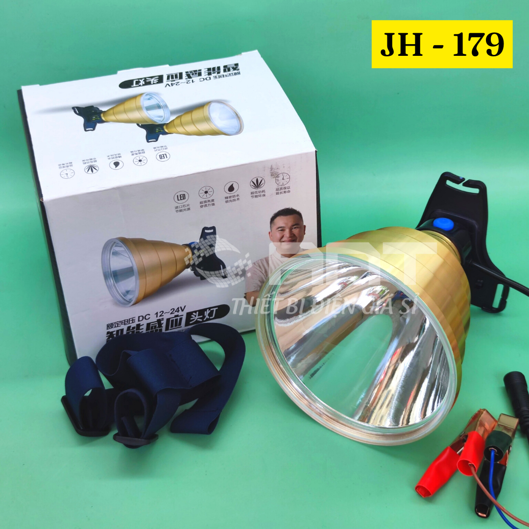 Đèn pin đội đầu siêu sáng, đèn đeo đầu JH-159 / 179 kẹp bình ác quy 12V sáng gom chiếu xa 200M, chóa 12cm / 14cm