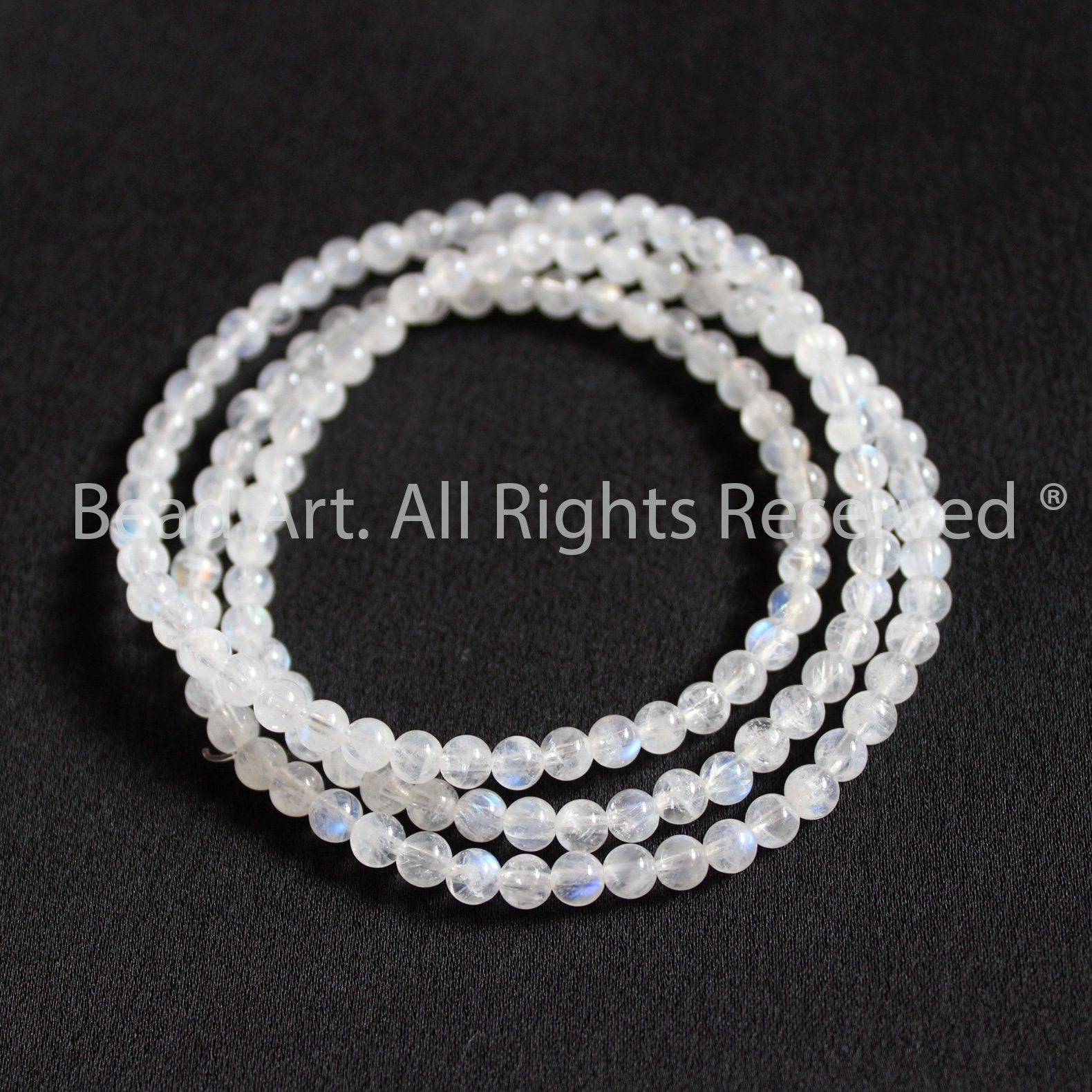 Chuỗi Quấn 3 Vòng 4MM-4.5MM Đá Moonstone, Đá Mặt Trăng Tự Nhiên Ánh Cầu Vồng Loại AA, Hợp Mệnh Kim, Thuỷ, Vòng Tay Phong Thuỷ, Đá Phong Thuỷ, Chuỗi Hạt - Bead Art