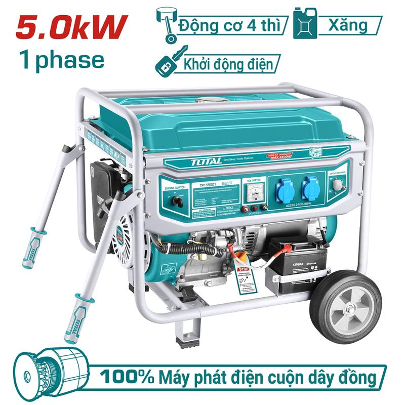 MÁY PHÁT ĐIỆN DÙNG XĂNG BH 12 THÁNG TOTAL TP155001 - HÀNG CHÍNH HÃNG