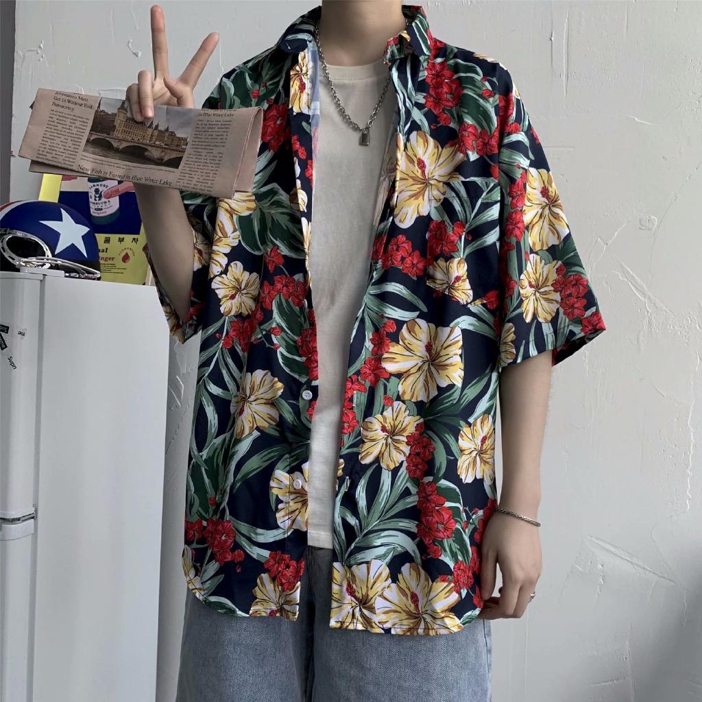 Áo Sơ Mi Nam Ngắn Tay In Hoa Phong Cách Hawaii